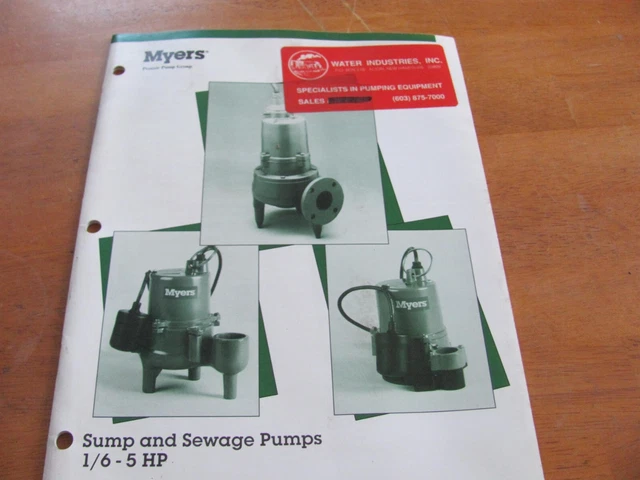 Myers K3306 Sump & Sewage Pump Sales & Specs Brochure 1/6HP-5HP 10/99