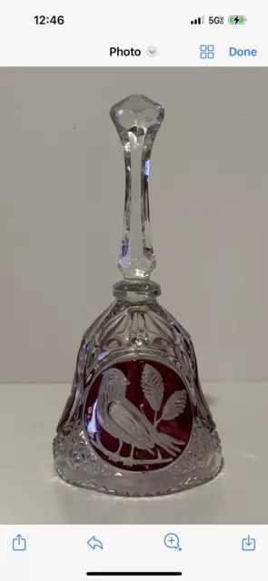 Echt Bleikristall Lead Crystal Bell Germany Cranberry Bird