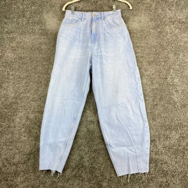 Zara Cropped Denim Jeans Women's Size 02 Blue High Rise 5-Pocket Raw Hem Cotton