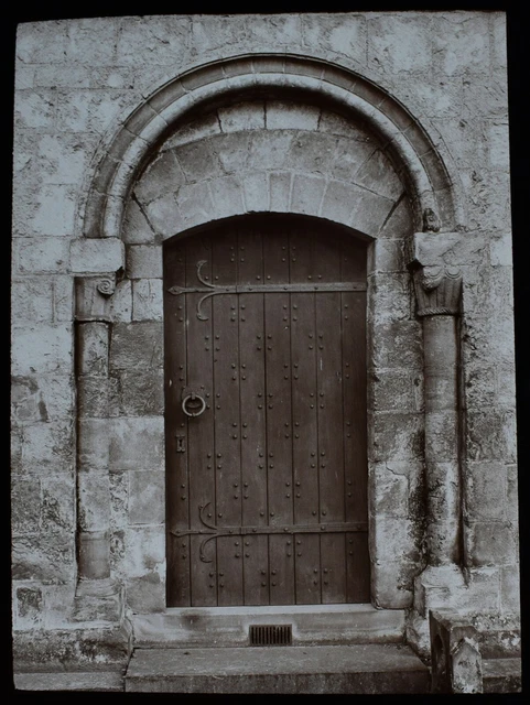 ANTIQUE Magic Lantern Slide KIRKBURN CHURCH NORTH DOOR C1910 PHOTO YORKSHIRE