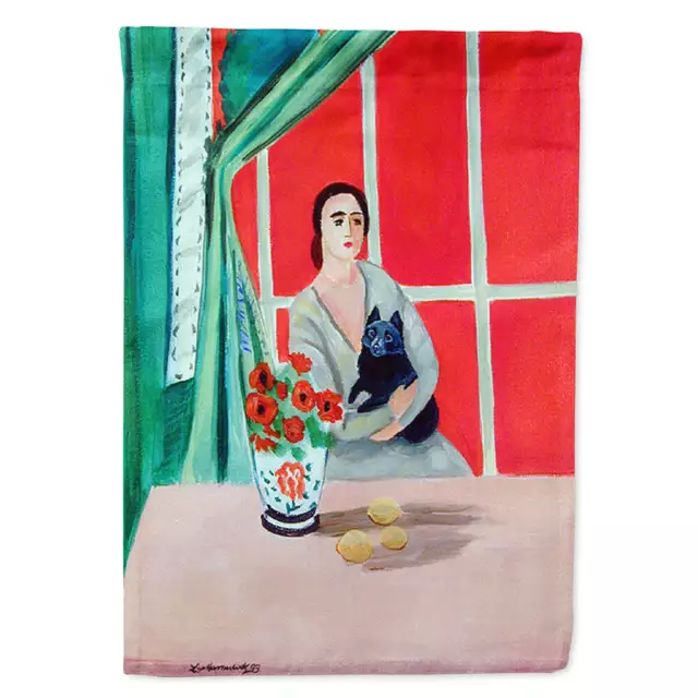 Lady At Table With Schipperke Flag Canvas House Size  28x40 Inches New