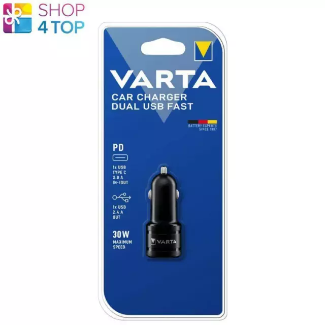 VARTA Voiture Chargeur Modèle 57932 USB Double Fast 30W Type C 12V 3.0A Out 2.4A