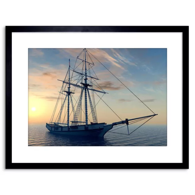 Foto See Segelschiff Sonnenuntergang Ozean Boot ruhig gerahmt Druck 9x7 Zoll