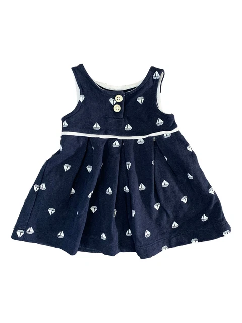 Carters Infant & Baby Girls Navy Blue & White Sailboat A-Line Dress 3M