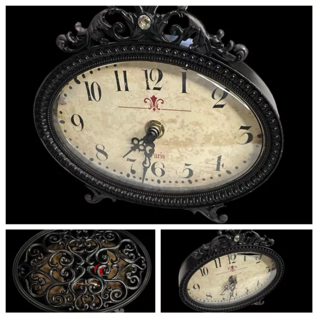 Table Clock Mantle Clock Chic Vintage Style Paris Clock Black Oval Shabby