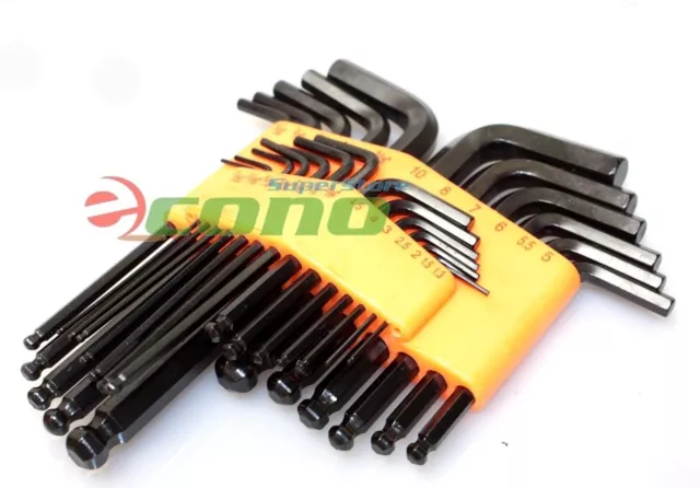 25Pc Ball Head Turning Hex Key Allen Wrenchs Sae & Metric Hard Reach Hex Set