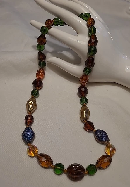 Collier Vintage Années 50/60 - 2 Rangs De Perles Murano Peintes Effet Aurore Boréale