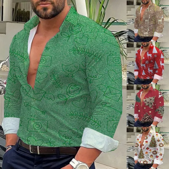 Elegante camicia da uomo abito da festa di Natale con bottoni e maniche lunghe