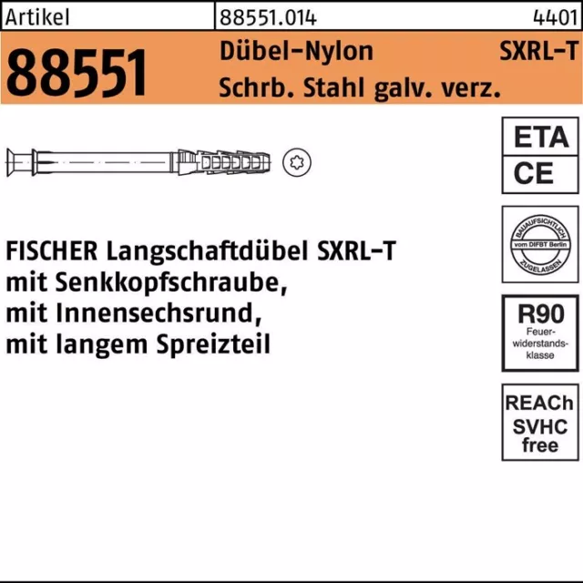 50er PACK(Stk) FISCHER Langschaftdübel R 88551 SXRL 8 x100 T Schraube Stahl galv