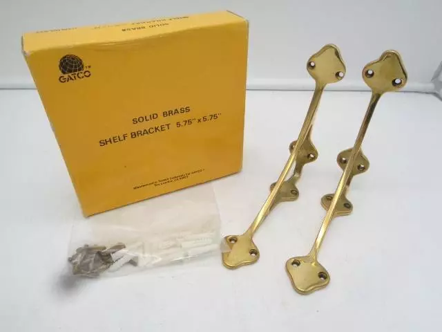 NEW Vtg Pair of Gatco Solid Brass 5.75"x5.75" Shelf Brackets w/ Screws & Anchors