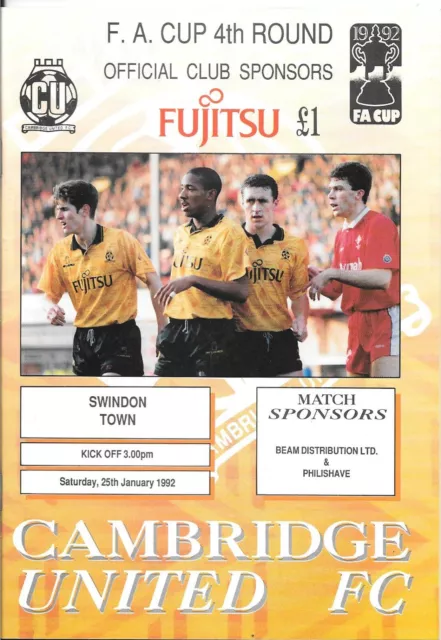 Cambridge United v Swindon Town 1991-92 FA Cup 4th Round