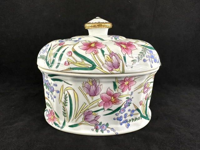 Antique United Wilson Ceramic Ornate Lidded Dish Canister Hand Painted Floral