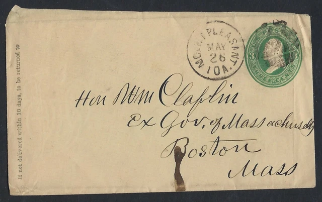 US 1870 Sc U84 MOUNT PLEASANT IOWA TO BOSTON RARE CANCEL