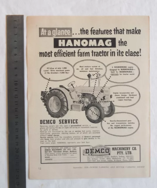 Hanomag Tractor Original Advertisement removed from a 1958 Farming Magazine