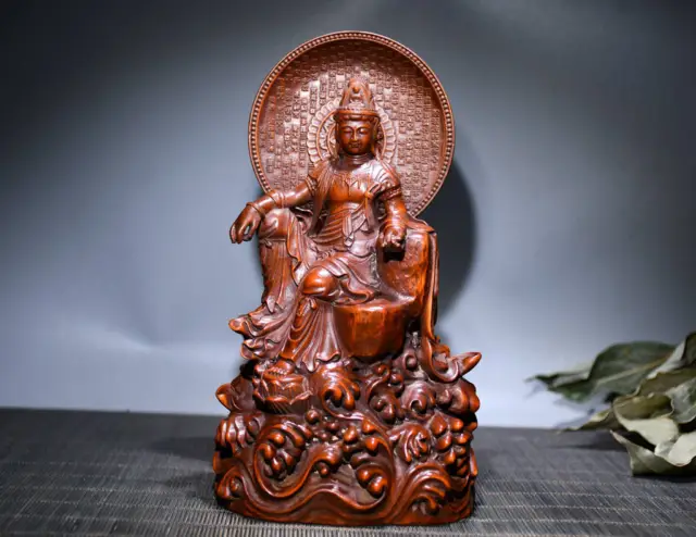 Chinese Natural Boxwood Hand-carved Exquisite Guanyin Statue  6498