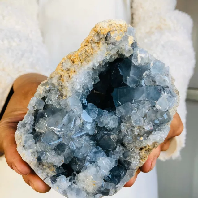 624G Natural Blue Celestite Geode Quartz Crystal Mineral Specimen  N208