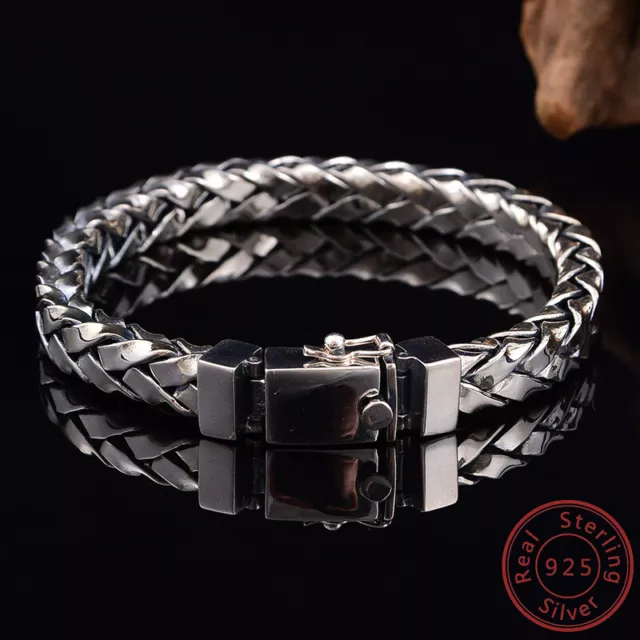 Twist Braided Rope Chain Bracelet for Men Solid 925 Sterling Silver Heavy 85gram