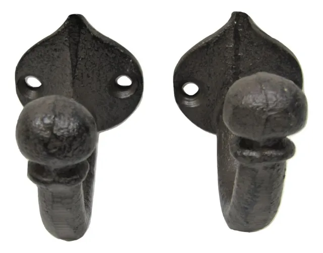 Lot 2 Antique-Style Small Sturdy 2.5" Cast Iron Cup Robe Coat Hat Jewelry Hooks 3