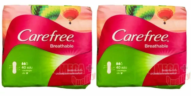 2 x Carefree Breathable Sanitary Menstruation Standard Aloe Liners Gentle 40pad