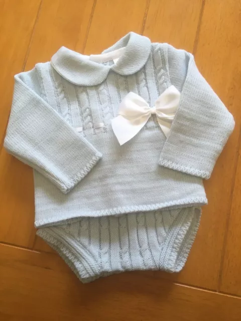Baby Boy Knitted set Blue Top Jam Pants Bow Spanish Style 3 - 24 months