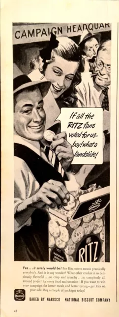 1944 Ritz Crackers Vintage Print Ad Nabisco National Biscuit Company Crunchy