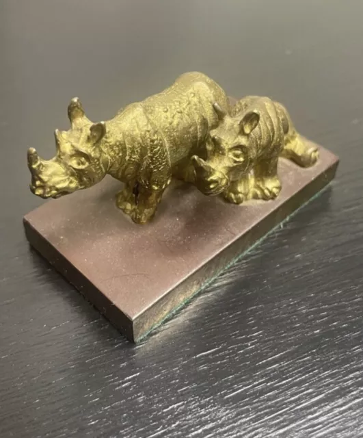 Vintage brass rhinoceros figurine / mid century / high cast bronze/Mid Century