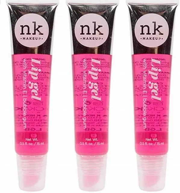 NK Makeup Bubble Gum Lip Gel Lip Gloss with Vitamin E Pack of 3