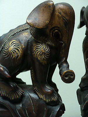 STUNNING PAIR 19th CENTURY CHINESE HAND CARVED WOODEN ELEPHANT FIGURINES 2