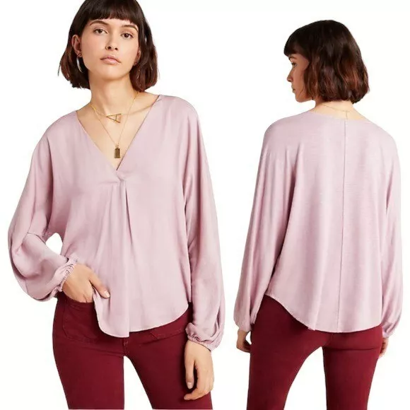 Anthropologie Dolan Left Coast Contessa Top Satin V-Neck Long Sleeve Medium