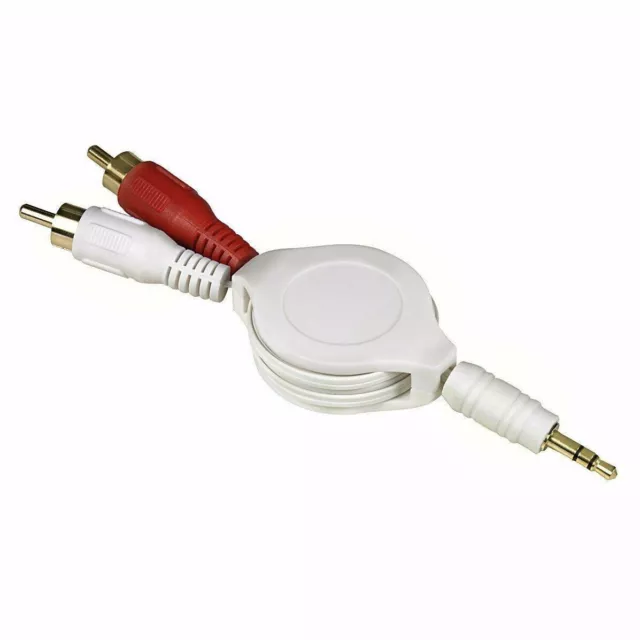 3.5mm Stereo Audio Jack to 2x Twin Male RCA Phono Plugs 1.4m retractable cable