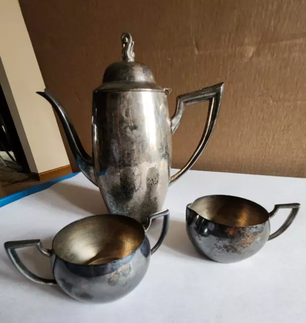 Vintage Oneida Silversmiths Coffee or Tea Pot Creamer and Sugar Set