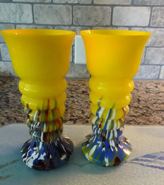 Pair 1920's / 30's Kralik Czechoslovakia Art Deco Glass Tango Spatter Vases