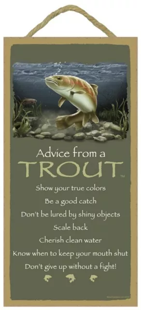 ADVICE FROM A TROUT Primitive Wood Hanging Sign 5" x 10"