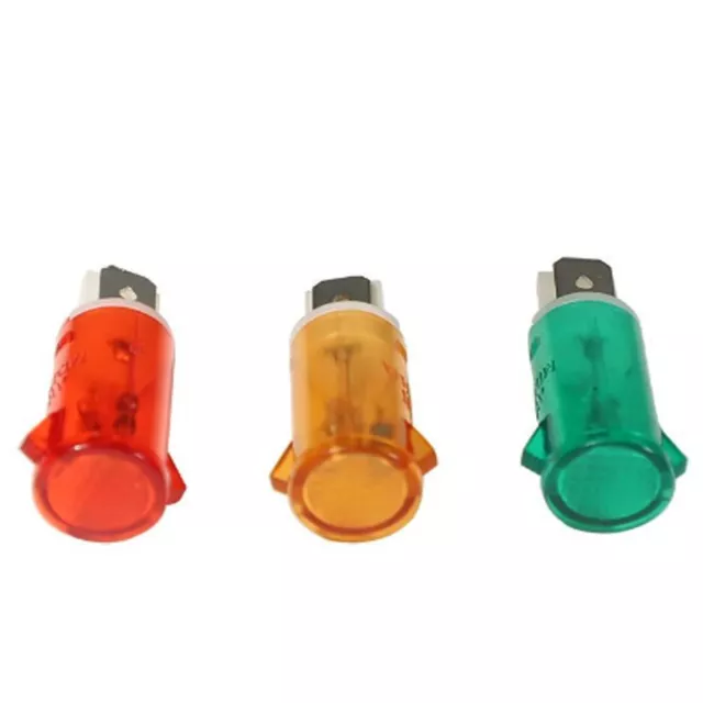 5x Neon Indicator Lights 220v, Dash Bulbs Mdx-11a Red 10mm 2/5" Push-in Mount