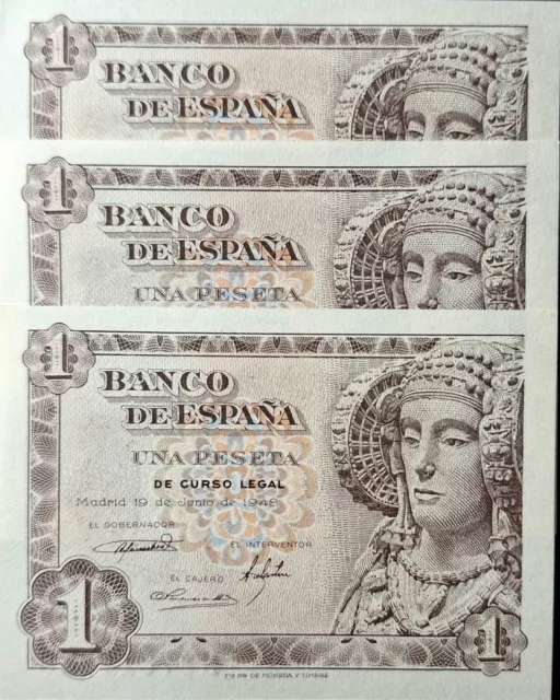 España - Lote De 3 Billetes De 1 Peseta De 1948 -Sin Circular- De Plancha.