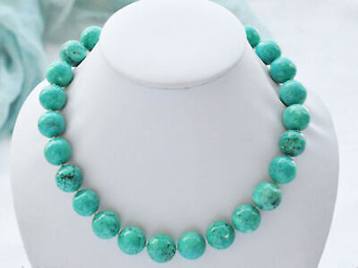 AAA Huge 12mm Natural Old Rock Blue Turquoise Round Gemstone Beads Necklace 18''