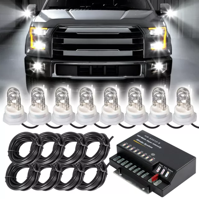 4/6/8 HID Bulbs Hide-A-way Emergency Strobe Lights Warning System Headlight Kit