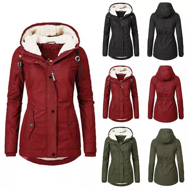 Womens Padded Quilted Jacket Winter Warm Coat Ladies Fleece Hooded Outwear Tops