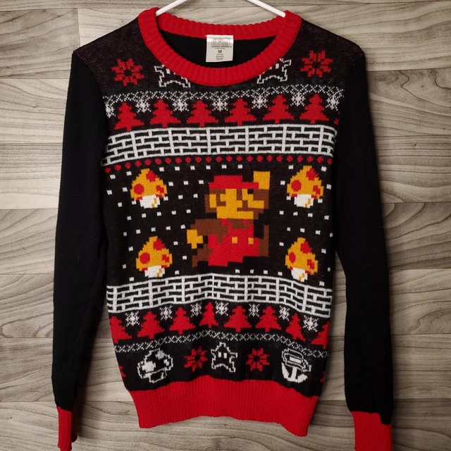 Super Mario Bros Nintendo Ugly Christmas Sweater Youth Size Medium Mushrooms