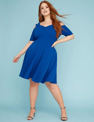 Lane Bryant Strappy Shoulder Fit & Flare Dress Plus 22 24 26 28 True Blue 3x 4x
