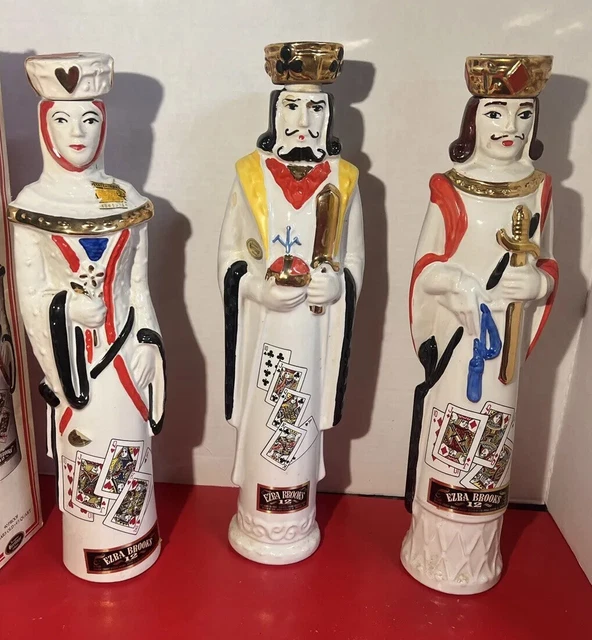 3 Ezra Brooks King Queen Jack Decanters Empty No Damage Crowns Intact 1969 Vtg