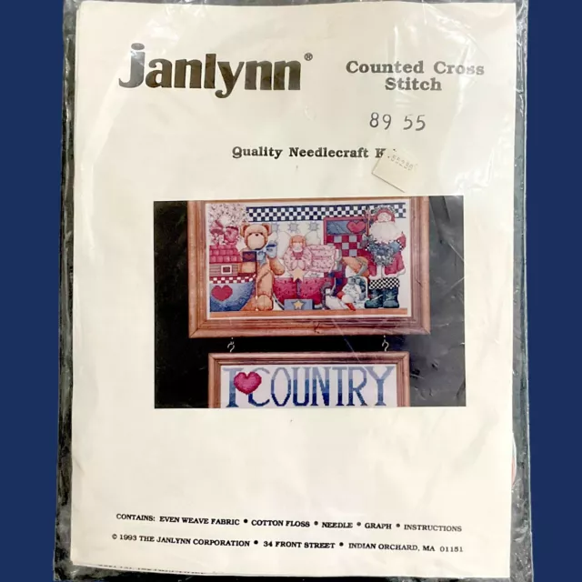 1993 Janlynn Counted Cross Stitch Kit I Love Country 8955 Sealed