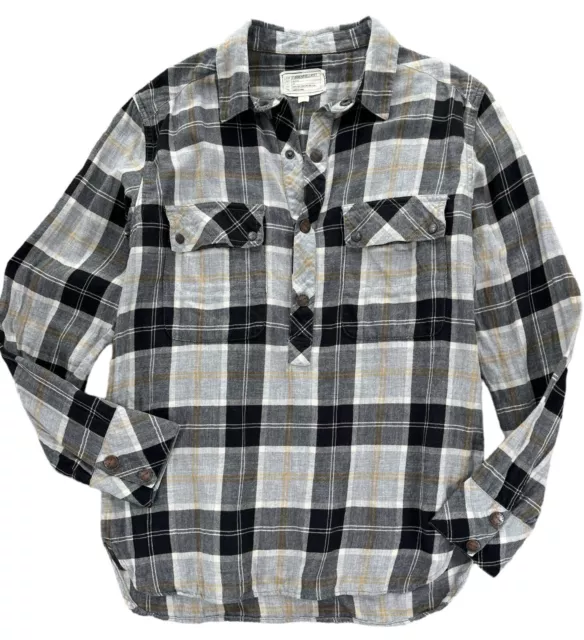 CURRENT ELLIOTT Sz 1 (Medium) Boyfriend Flannel 1/2 Snap Up Gray Plaid Pullover