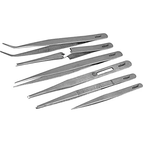 Rolson Tools 59104 - Set di pinzette in acciaio inox, 6 pezzi