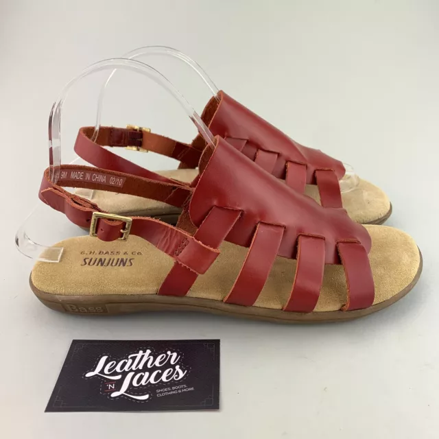 Bass Sunjuns Sandals Womens Size 9 M Kathy Red Leather Slip On Gladiator Ankle