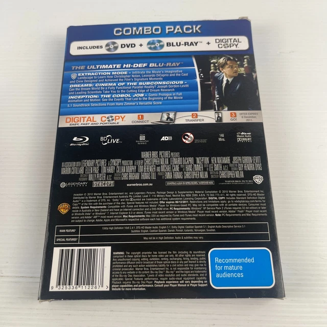 INCEPTION 2010 Blu Ray DVD Combo Pack Region 4 B 4 24 PicClick UK inception-2010-blu-ray-dvd-combo-pack-region-4-b-4-24-picclick-uk