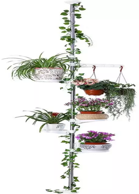 5-Tier Tension Rod Plant Holder Pole, Flower Display Stand Rack Stainless Steel