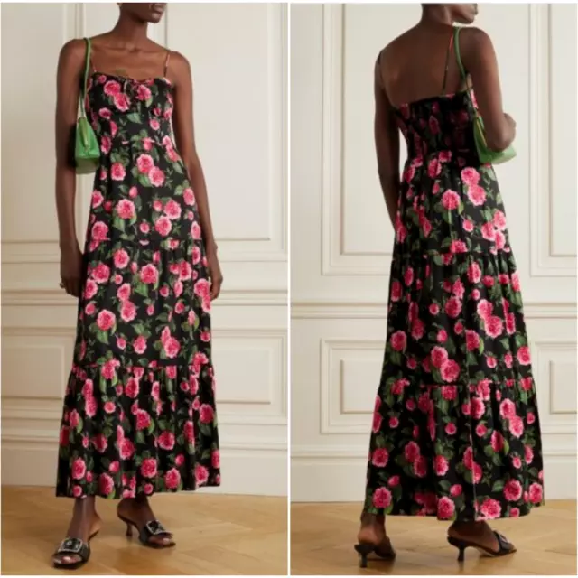 NEW $495 ALICE + OLIVIA Chantay Smocked Floral Poplin Maxi Dress