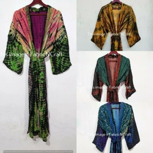 10 PC LOT Vintage Silk Sari robe Nightdress kimono Bathrobe Long Sleepwear Gown