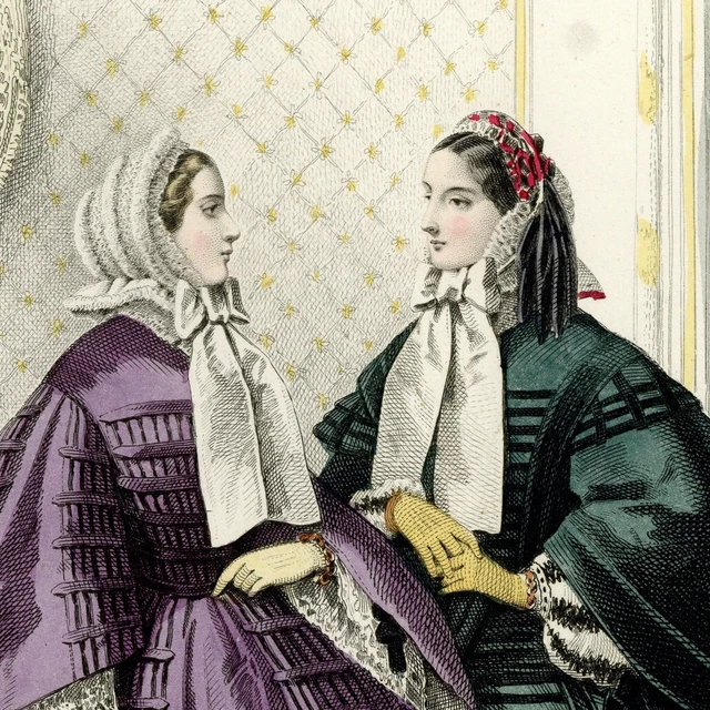 Les modes Parisiennes Salon Elegance Demoiselles - Gravure Aquarelle XIXe